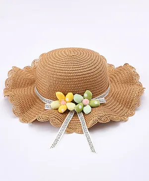 Babyhug Straw Hat With Floral Bow - Brown