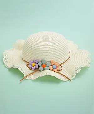 Babyhug Straw Hat With Floral Bow - White