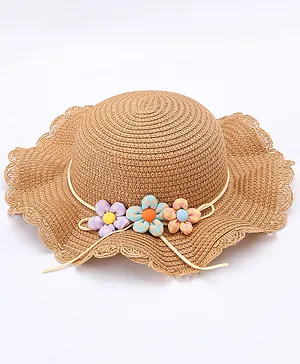 Babyhug Straw Hat With Floral Bow - Brown