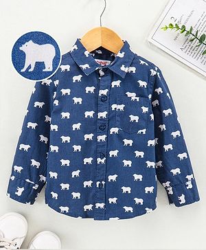 Babyhug Full Sleeves Cotton Shirt Bear Print- Blue