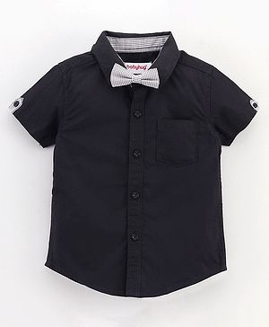 Babyhug Half Sleeves Solid Party Shirt with Pocket and Bow - Black