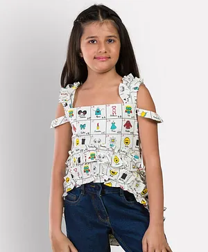 Growing Tree Sleeveless Printed Top - White