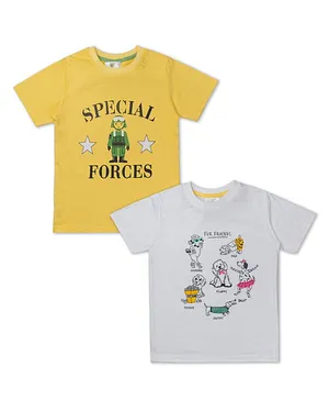 Growing Tree Half Sleeve Special Forces Printed Tee Combo Of 2 - Yellow & White