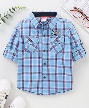 Babyhug Full Sleeves Cotton Checks Shirt - Blue