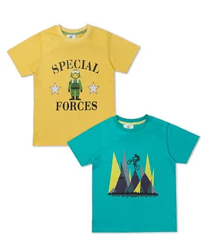 Growing Tree Half Sleeve Special Forces Printed Tee Combo Of 2 - Yellow & Blue