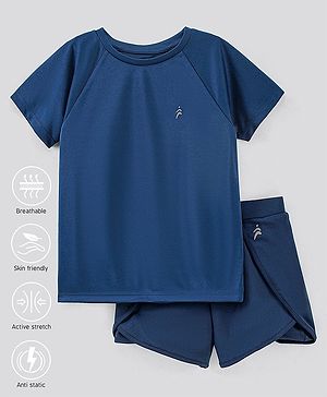 Pine Active Lycra T-shirt and Shorts Set HD Print - Blue