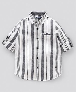 Pine Kids Full Sleeves Stripe Shirt Softener Wash - White