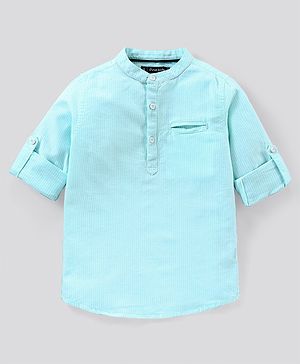 Pine Kids Full Sleeves Striped Shirt Half Button Placket Softner Wash - Blue