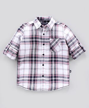 Pine Kids Full Sleeves Checked Cotton Linen Fabric Shirt - Multicolor