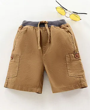 Babyhug Mid Thigh Shorts With Drawstring - Khaki