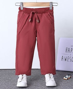 Babyhug Full Length Solid Colour Pant With Drawstring - Red