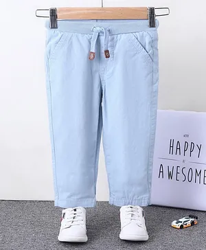 Babyhug Full Length Solid Colour Pant With Drawstring - Light Blue