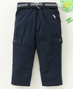Babyhug Full Length Trouser & Pant With Belt Solid Print - Navy