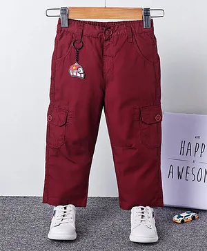 Babyhug Full Length Trouser With Belt Solid Print - Maroon