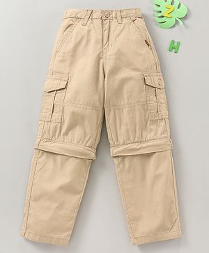 Babyhug Full Length Convertible Cargo Solid Trousers - Beige