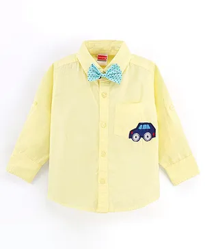 Babyhug Full Sleeve   Shirt With Bow Car Embroidery - Yellow