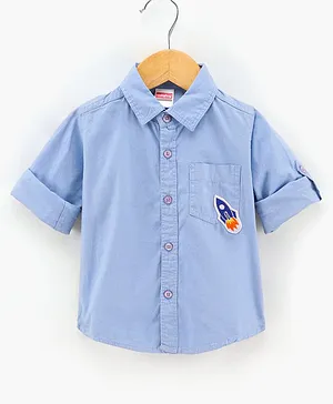 Babyhug Full Sleeves  Party Shirt  With Bow Embroidered Rocket Patch - Blue