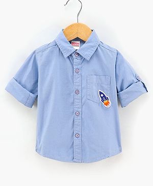 Babyhug Full Sleeves Shirt  With Bow Embroidered Rocket Patch - Blue