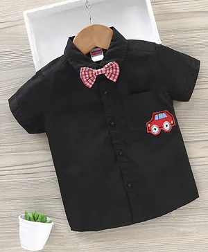 Babyhug Half Sleeves Cotton Shirt with Bow Car Patch - Black