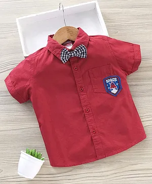 Babyhug Half Sleeves Party Shirt with Bow - Red