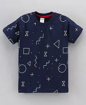 Grab It Half Sleeves T-Shirt Symbols Print - Indigo
