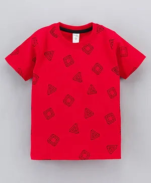 Grab It Half Sleeves T-Shirt Shapes Print - Red