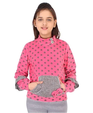 Cutecumber Full Sleeves Polka Dots Print Sweatshirt - Pink
