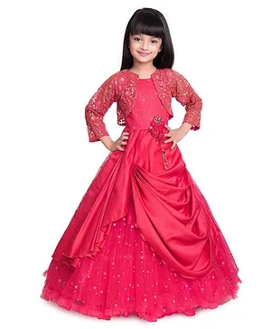Betty By Tiny Kingdom Layered Gown With Floral Sequin Detailing Shrug - Pink