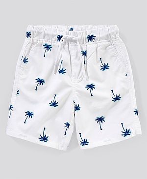 Pine Kids Mid Thigh Shorts with Softner Wash Coconut Tree - White
