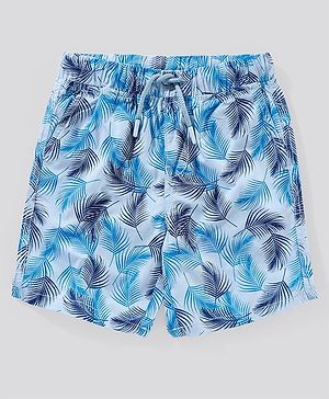 Pine Kids Mid Thigh Shorts with Softner Wash Leaf Tree - Blue