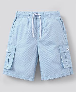 Pine Kids Cargo Checks Shorts Softener Wash - Blue