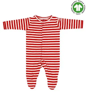 Candy Cot Full Sleeves Striped Romper - Red