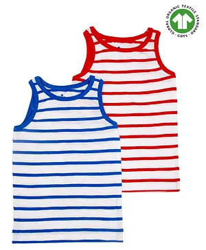 Candy Cot Sleeveless Stripes Print Organic Cotton Tees Pack Of 2 - Red And Blue