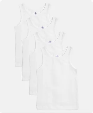 Candy Cot Sleeveless Solid Organic Cotton Vests Pack Of 4 - White