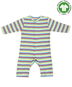 Candy Cot Organic Cotton Full Sleeves Striped Romper  - Red