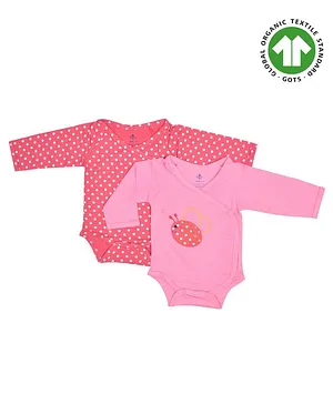 Candy Cot Full Sleeves Polka Dot And Bee Print Organic Cotton Rompers Pack Of 2 - Pink