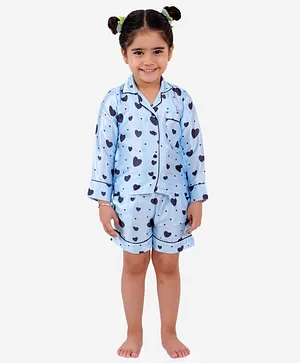 Fairies Forever Full Sleeves Hearts Print Night Suit - Blue