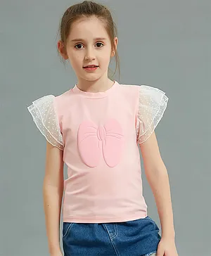 Kookie Kids Short Sleeves Top Bow Print - Light Pink