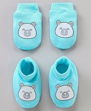 Babyhug 100% Cotton Mittens & Booties Set Panda Print - Blue