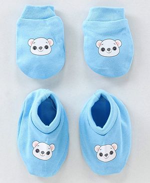 Babyhug 100% Cotton Cap Mittens & Booties Set - Blue