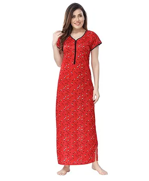 Piu Half Sleeves Geometric Print Maternity Nighty - Red