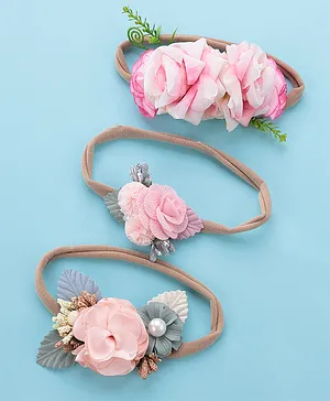 Babyhug Headbands Floral Embellished Pack Of 3 - Pink 