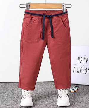 Babyhug Full Length Solid Colour Trouser With Drawstring - Red