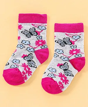 Bonjour Ankle Length Cotton Blend Butterfly Design Socks (Color May Vary)