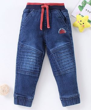 Babyhug Full Length Washed Jeans Text Print - Blue