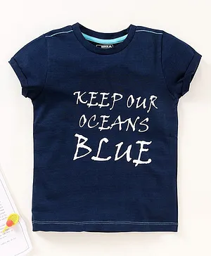 Under Fourteen Only Half Sleeves Ocean Quote Printed Tee - Navy Blue