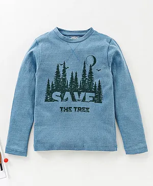 Under Fourteen Only Full Sleeves Save The Trees Printed Tee - Light Blue