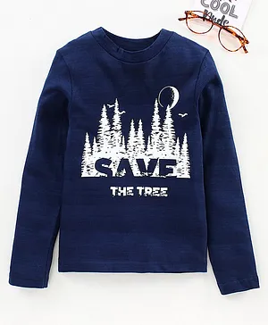 Under Fourteen Only Full Sleeves Save The Trees Printed Tee - Navy Blue