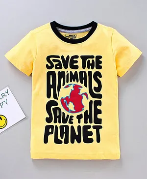 Under Fourteen Only Half Sleeves Save Animals Save Planet Printed Tee - Yellow