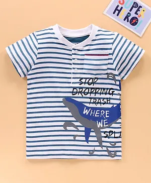 Under Fourteen Only Half Sleeves Stripes & Whale Print Tee - Blue